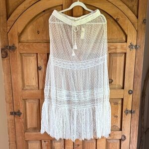 Anthropologie White Sheer Lace Maxi Skirt Large